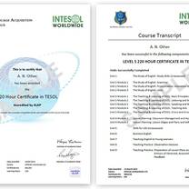 Sample certificate of the 220 hour course