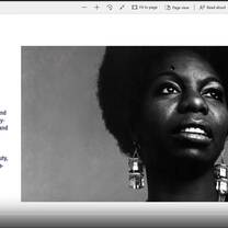 a slideshow photo of young woman's face with text reading Nina Simone