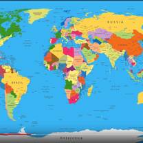 map of the world with two small photos of professor and guest speaker talking