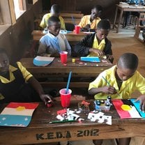 Students using their art materials.  