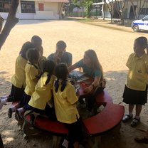 My teaching partner and I with some of our Thai students during recess! We taught kids 4-13.