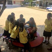 My teaching partner and I drawing our Thai students during recess. We taught kids 4-13.