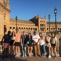 Students pose in the famous Plaza de España