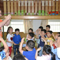 Teaching a class of kindergarten children in Hangzhou, China. 