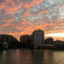 Sunset over the river in Seville, Spain.
