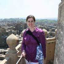 Enjoying views of Cairo from the high minaret of a mosque in Islamic Fatimid Cairo.