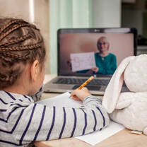 Young student being taught online