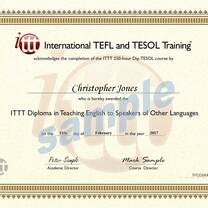 250-hour TESOL Diploma Certificate Sample