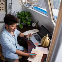 International student working from home