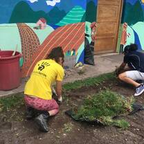 Volunteers gardening in Peru