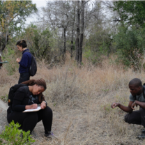 Students taking notes in the field