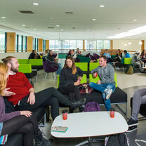 MU students chatting in student space