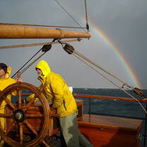Standing helm in foul weather