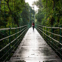 Student on stone bridge at La Selva