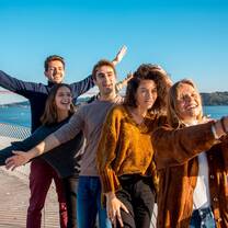 Students stop for a selfie op while exploring Lisbon.