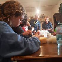 working the carded wool
