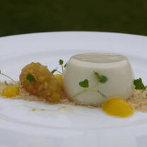 Coconut Panna Cotta with Pineapple, Mango & Lime