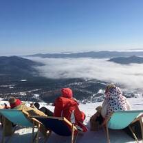 Friends sat down on the top of mountain in snow