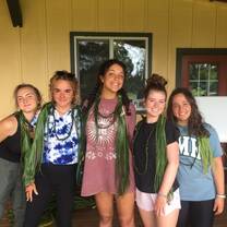 Students with handmade leis