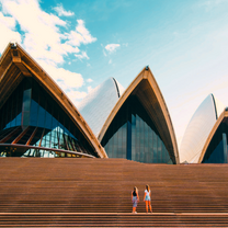Two girls in front of Sydney's Opera House
