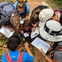 Students working on a project outside