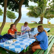 Enjoying a meal in Fiji