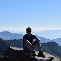 traveller at the end of a hike
