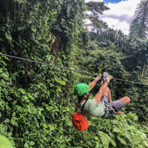 Student ziplining in Costa Rica