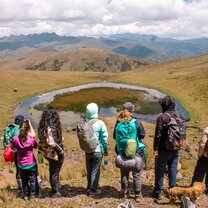 Find hidden mountain lakes in the Andes group of hikers in Paru Paru Peru