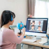 Woman teaching students online
