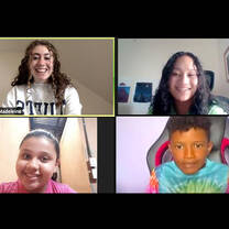 2 volunteer English teachers with 2 young students in Zoom