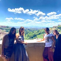 Out and about with Medieval History class students with panoramic background