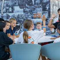 Campers at table