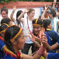 Projects Abroad Volunteers learn traditional Nepali dancing with locals