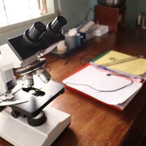 Microscope in the laboratory of the clinic