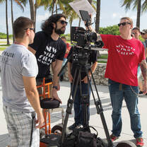 Students film outside in South Beach, Miami