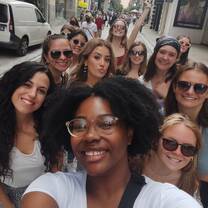 Student group in narrow street way