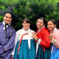 Students trying hanbok in Seoul.