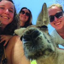 JCU students and kangaroo selfie