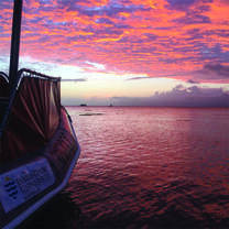 Research vessel in the sunset
