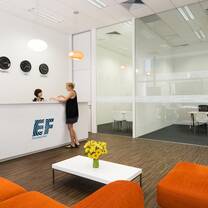 EF Singapores modern school lobby and reception desk