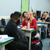 Students chatting in the classroom