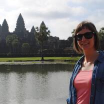 Our Director Rosie with a Cambodian Temple