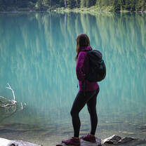 Hiker overlooking a lake