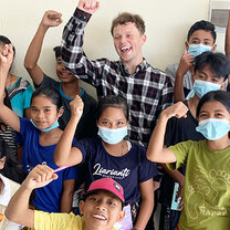 A teacher with his class in Bali