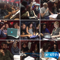 A collage of nine pairs of teachers, smiling at the camera, many balancing laptops on their laps