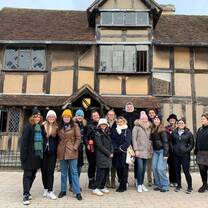 Group of students in front of Shakespeare's House in Stratford