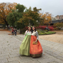 Two students in Korean dresses
