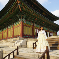 Student in traditional dress outside Changgyeong palace