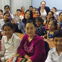 English teachers and a class of students in Cambodia